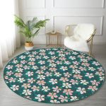 - RealHomes Dijital Baskılı Kaymaz Tabanlı Comfort Yuvarlak Halı - Realhomes Renkli Zeminde Yaprak Motifli Dijital Baskılı Modern Turkuaz Yatak Odası Yıkanabilir Kaymaz Tabanlı Yuvarlak Halı Realhomes