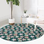 - RealHomes Dijital Baskılı Kaymaz Tabanlı Comfort Yuvarlak Halı - Realhomes Renkli Zeminde Yaprak Motifli Dijital Baskılı Modern Turkuaz Yatak Odası Yıkanabilir Kaymaz Tabanlı Yuvarlak Halı Realhomes