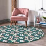 - RealHomes Dijital Baskılı Kaymaz Tabanlı Comfort Yuvarlak Halı - Realhomes Renkli Zeminde Yaprak Motifli Dijital Baskılı Modern Turkuaz Yatak Odası Yıkanabilir Kaymaz Tabanlı Yuvarlak Halı Realhomes