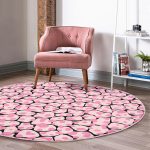 - RealHomes Dijital Baskılı Kaymaz Tabanlı Comfort Yuvarlak Halı - Realhomes  Siyah Zeminde Pembe Renkli Puantiye Desenli Dijital Baskılı Modern Yatak Odası Yıkanabilir Kaymaz Tabanlı Yuvarlak Halı Realhomes