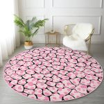 - RealHomes Dijital Baskılı Kaymaz Tabanlı Comfort Yuvarlak Halı - Realhomes  Siyah Zeminde Pembe Renkli Puantiye Desenli Dijital Baskılı Modern Yatak Odası Yıkanabilir Kaymaz Tabanlı Yuvarlak Halı Realhomes