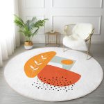 - RealHomes Dijital Baskılı Kaymaz Tabanlı Comfort Yuvarlak Halı - Realhomes  Beyaz Zeminde Onedraw Çizim Dijital Baskılı Modern Turuncu Mutfak Yıkanabilir Kaymaz Tabanlı Yuvarlak Halı Realhomes