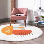 - RealHomes Dijital Baskılı Kaymaz Tabanlı Comfort Yuvarlak Halı - Realhomes  Beyaz Zeminde Onedraw Çizim Dijital Baskılı Modern Turuncu Mutfak Yıkanabilir Kaymaz Tabanlı Yuvarlak Halı Realhomes