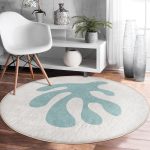 - RealHomes Dijital Baskılı Kaymaz Tabanlı Comfort Yuvarlak Halı - Realhomes  Renkli Zeminde Onedraw Çizimli Yaprak Motifli Dijital Baskılı Modern Turkuaz Mutfak Yıkanabilir Kaymaz Tabanlı Yuvarlak Halı Realhomes