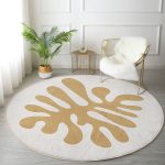 Renkli Zeminde Onedraw Çizimli Yaprak Motifli Dijital Baskılı Modern Gold Mutfak Yıkanabilir Kaymaz Tabanlı Yuvarlak Halı Realhomes