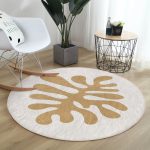 Renkli Zeminde Onedraw Çizimli Yaprak Motifli Dijital Baskılı Modern Gold Mutfak Yıkanabilir Kaymaz Tabanlı Yuvarlak Halı Realhomes