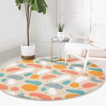 - RealHomes Dijital Baskılı Kaymaz Tabanlı Comfort Yuvarlak Halı - Realhomes  Hardal Zeminde Onedraw Çizimli Oval Desenler Dijital Baskılı Modern Renkli Salon ve Oturma Odası Kaymaz Tabanlı Yuvarlak Halı Realhomes