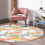 - RealHomes Dijital Baskılı Kaymaz Tabanlı Comfort Yuvarlak Halı - Realhomes  Hardal Zeminde Onedraw Çizimli Oval Desenler Dijital Baskılı Modern Renkli Salon ve Oturma Odası Kaymaz Tabanlı Yuvarlak Halı Realhomes