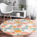 - RealHomes Dijital Baskılı Kaymaz Tabanlı Comfort Yuvarlak Halı - Realhomes  Hardal Zeminde Onedraw Çizimli Oval Desenler Dijital Baskılı Modern Renkli Salon ve Oturma Odası Kaymaz Tabanlı Yuvarlak Halı Realhomes