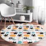 - RealHomes Dijital Baskılı Kaymaz Tabanlı Comfort Yuvarlak Halı - Realhomes  Renkli Zeminde Onedraw Çizimli Yaprak Motifli Dijital Baskılı Modern Salon ve Oturma Odası Kaymaz Tabanlı Yuvarlak Halı Realhomes