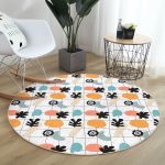 - RealHomes Dijital Baskılı Kaymaz Tabanlı Comfort Yuvarlak Halı - Realhomes  Renkli Zeminde Onedraw Çizimli Yaprak Motifli Dijital Baskılı Modern Salon ve Oturma Odası Kaymaz Tabanlı Yuvarlak Halı Realhomes