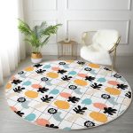 - RealHomes Dijital Baskılı Kaymaz Tabanlı Comfort Yuvarlak Halı - Realhomes  Renkli Zeminde Onedraw Çizimli Yaprak Motifli Dijital Baskılı Modern Salon ve Oturma Odası Kaymaz Tabanlı Yuvarlak Halı Realhomes