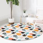 - RealHomes Dijital Baskılı Kaymaz Tabanlı Comfort Yuvarlak Halı - Realhomes  Renkli Zeminde Onedraw Çizimli Yaprak Motifli Dijital Baskılı Modern Salon ve Oturma Odası Kaymaz Tabanlı Yuvarlak Halı Realhomes