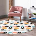 - RealHomes Dijital Baskılı Kaymaz Tabanlı Comfort Yuvarlak Halı - Realhomes  Renkli Zeminde Onedraw Çizimli Yaprak Motifli Dijital Baskılı Modern Salon ve Oturma Odası Kaymaz Tabanlı Yuvarlak Halı Realhomes