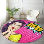 - RealHomes Dijital Baskılı Kaymaz Tabanlı Comfort Yuvarlak Halı - Realhomes  Realhomes Pop Art Resimli Dijital Baskılı Pembe Çocuk ve Genç Odası Yıkanabilir Kaymaz Tabanlı Yuvarlak Halı Realhomes