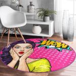 - RealHomes Dijital Baskılı Kaymaz Tabanlı Comfort Yuvarlak Halı - Realhomes  Realhomes Pop Art Resimli Dijital Baskılı Pembe Çocuk ve Genç Odası Yıkanabilir Kaymaz Tabanlı Yuvarlak Halı Realhomes