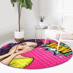 - RealHomes Dijital Baskılı Kaymaz Tabanlı Comfort Yuvarlak Halı - Realhomes  Realhomes Pop Art Resimli Dijital Baskılı Pembe Çocuk ve Genç Odası Yıkanabilir Kaymaz Tabanlı Yuvarlak Halı Realhomes