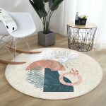 - RealHomes Dijital Baskılı Kaymaz Tabanlı Comfort Yuvarlak Halı - Realhomes  Renkli Zeminde Onedraw Çizimli Yaprak Desenli Dijital Baskılı Modern Salon ve Oturma Odası Kaymaz Tabanlı Yuvarlak Halı Realhomes