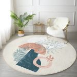 - RealHomes Dijital Baskılı Kaymaz Tabanlı Comfort Yuvarlak Halı - Realhomes  Renkli Zeminde Onedraw Çizimli Yaprak Desenli Dijital Baskılı Modern Salon ve Oturma Odası Kaymaz Tabanlı Yuvarlak Halı Realhomes