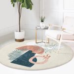 - RealHomes Dijital Baskılı Kaymaz Tabanlı Comfort Yuvarlak Halı - Realhomes  Renkli Zeminde Onedraw Çizimli Yaprak Desenli Dijital Baskılı Modern Salon ve Oturma Odası Kaymaz Tabanlı Yuvarlak Halı Realhomes