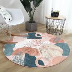 - RealHomes Dijital Baskılı Kaymaz Tabanlı Comfort Yuvarlak Halı - Realhomes  Renkli Zeminde Soyut Çizimli Dijital Baskılı Modern Salon ve Oturma Odası Yıkanabilir Kaymaz Tabanlı Yuvarlak Halı Realhomes