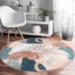 - RealHomes Dijital Baskılı Kaymaz Tabanlı Comfort Yuvarlak Halı - Realhomes  Renkli Zeminde Soyut Çizimli Dijital Baskılı Modern Salon ve Oturma Odası Yıkanabilir Kaymaz Tabanlı Yuvarlak Halı Realhomes