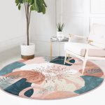 - RealHomes Dijital Baskılı Kaymaz Tabanlı Comfort Yuvarlak Halı - Realhomes  Renkli Zeminde Soyut Çizimli Dijital Baskılı Modern Salon ve Oturma Odası Yıkanabilir Kaymaz Tabanlı Yuvarlak Halı Realhomes