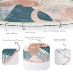 - RealHomes Dijital Baskılı Kaymaz Tabanlı Comfort Yuvarlak Halı - Realhomes  Renkli Zeminde Soyut Çizimli Dijital Baskılı Modern Salon ve Oturma Odası Yıkanabilir Kaymaz Tabanlı Yuvarlak Halı Realhomes