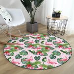 - RealHomes Dijital Baskılı Kaymaz Tabanlı Comfort Yuvarlak Halı - Realhomes Flamingo Desen Dijital Baskılı Modern Yeşil Salon ve Oturma Odası Yıkanabilir Kaymaz Tabanlı Yuvarlak Halı Realhomes