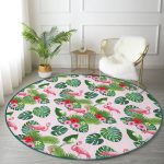 - RealHomes Dijital Baskılı Kaymaz Tabanlı Comfort Yuvarlak Halı - Realhomes Flamingo Desen Dijital Baskılı Modern Yeşil Salon ve Oturma Odası Yıkanabilir Kaymaz Tabanlı Yuvarlak Halı Realhomes