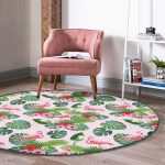 - RealHomes Dijital Baskılı Kaymaz Tabanlı Comfort Yuvarlak Halı - Realhomes Flamingo Desen Dijital Baskılı Modern Yeşil Salon ve Oturma Odası Yıkanabilir Kaymaz Tabanlı Yuvarlak Halı Realhomes