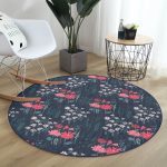 - RealHomes Dijital Baskılı Kaymaz Tabanlı Comfort Yuvarlak Halı - Realhomes Renkli Zeminde Onedraw Çizimli Çiçek Desenli Dijital Baskılı Modern Lacivert Salon ve Oturma Odası Kaymaz Tabanlı Yuvarlak Halı Realhomes