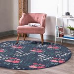 - RealHomes Dijital Baskılı Kaymaz Tabanlı Comfort Yuvarlak Halı - Realhomes Renkli Zeminde Onedraw Çizimli Çiçek Desenli Dijital Baskılı Modern Lacivert Salon ve Oturma Odası Kaymaz Tabanlı Yuvarlak Halı Realhomes