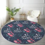 - RealHomes Dijital Baskılı Kaymaz Tabanlı Comfort Yuvarlak Halı - Realhomes Renkli Zeminde Onedraw Çizimli Çiçek Desenli Dijital Baskılı Modern Lacivert Salon ve Oturma Odası Kaymaz Tabanlı Yuvarlak Halı Realhomes