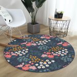 - RealHomes Dijital Baskılı Kaymaz Tabanlı Comfort Yuvarlak Halı - Realhomes  Renkli Zeminde Onedraw Çizimli Çiçek Desenli Dijital Baskılı Modern Lacivert Salon ve Oturma Odası Kaymaz Tabanlı Yuvarlak Halı Realhomes