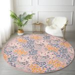 - RealHomes Dijital Baskılı Kaymaz Tabanlı Comfort Yuvarlak Halı - Realhomes  Renkli Zeminde Onedraw Çizimli Çiçek Desenli Dijital Baskılı Modern Pembe Salon ve Oturma Odası Kaymaz Tabanlı Yuvarlak Halı Realhomes