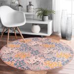 - RealHomes Dijital Baskılı Kaymaz Tabanlı Comfort Yuvarlak Halı - Realhomes  Renkli Zeminde Onedraw Çizimli Çiçek Desenli Dijital Baskılı Modern Pembe Salon ve Oturma Odası Kaymaz Tabanlı Yuvarlak Halı Realhomes