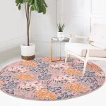 - RealHomes Dijital Baskılı Kaymaz Tabanlı Comfort Yuvarlak Halı - Realhomes  Renkli Zeminde Onedraw Çizimli Çiçek Desenli Dijital Baskılı Modern Pembe Salon ve Oturma Odası Kaymaz Tabanlı Yuvarlak Halı Realhomes