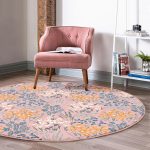 - RealHomes Dijital Baskılı Kaymaz Tabanlı Comfort Yuvarlak Halı - Realhomes  Renkli Zeminde Onedraw Çizimli Çiçek Desenli Dijital Baskılı Modern Pembe Salon ve Oturma Odası Kaymaz Tabanlı Yuvarlak Halı Realhomes
