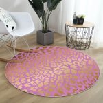 - RealHomes Dijital Baskılı Kaymaz Tabanlı Comfort Yuvarlak Halı - Realhomes  Renkli Zeminde Parlak Görünümlü Çizim Dijital Baskılı Modern Pembe Yatak Odası Yıkanabilir Kaymaz Tabanlı Yuvarlak Halı Realhomes