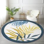 - RealHomes Dijital Baskılı Kaymaz Tabanlı Comfort Yuvarlak Halı - Realhomes  Beyaz Zeminde Renkli Yaprak Desenli Dijital Baskılı Modern Lacivert Balkon Yıkanabilir Kaymaz Tabanlı Yuvarlak Halı Realhomes