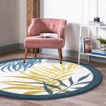 - RealHomes Dijital Baskılı Kaymaz Tabanlı Comfort Yuvarlak Halı - Realhomes  Beyaz Zeminde Renkli Yaprak Desenli Dijital Baskılı Modern Lacivert Balkon Yıkanabilir Kaymaz Tabanlı Yuvarlak Halı Realhomes