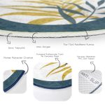 - RealHomes Dijital Baskılı Kaymaz Tabanlı Comfort Yuvarlak Halı - Realhomes  Beyaz Zeminde Renkli Yaprak Desenli Dijital Baskılı Modern Lacivert Balkon Yıkanabilir Kaymaz Tabanlı Yuvarlak Halı Realhomes