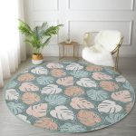 - RealHomes Dijital Baskılı Kaymaz Tabanlı Comfort Yuvarlak Halı - Realhomes  Renkli Zeminli Yaprak Desenli Dijital Baskılı Modern Kahverengi Salon ve Oturma Odası Yıkanabilir Kaymaz Tabanlı Yuvarlak Halı Realhomes