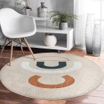 - RealHomes Dijital Baskılı Kaymaz Tabanlı Comfort Yuvarlak Halı - Realhomes  Renkli Zeminli One Draw Çizimli Geometrik Desen Dijital Baskılı Modern Krem Salon ve Oturma Odası Kaymaz Tabanlı Yuvarlak Halı Realhomes