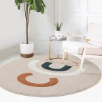 - RealHomes Dijital Baskılı Kaymaz Tabanlı Comfort Yuvarlak Halı - Realhomes  Renkli Zeminli One Draw Çizimli Geometrik Desen Dijital Baskılı Modern Krem Salon ve Oturma Odası Kaymaz Tabanlı Yuvarlak Halı Realhomes