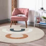 - RealHomes Dijital Baskılı Kaymaz Tabanlı Comfort Yuvarlak Halı - Realhomes  Renkli Zeminli One Draw Çizimli Geometrik Desen Dijital Baskılı Modern Krem Salon ve Oturma Odası Kaymaz Tabanlı Yuvarlak Halı Realhomes