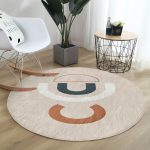 - RealHomes Dijital Baskılı Kaymaz Tabanlı Comfort Yuvarlak Halı - Realhomes  Renkli Zeminli One Draw Çizimli Geometrik Desen Dijital Baskılı Modern Krem Salon ve Oturma Odası Kaymaz Tabanlı Yuvarlak Halı Realhomes