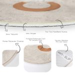 - RealHomes Dijital Baskılı Kaymaz Tabanlı Comfort Yuvarlak Halı - Realhomes  Renkli Zeminli One Draw Çizimli Geometrik Desen Dijital Baskılı Modern Krem Salon ve Oturma Odası Kaymaz Tabanlı Yuvarlak Halı Realhomes