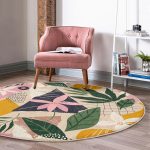 - RealHomes Dijital Baskılı Kaymaz Tabanlı Comfort Yuvarlak Halı - Realhomes Renkli Zeminli Yaprak Desenli Onedraw Çizim Dijital Baskılı Modern Outdoor Yıkanabilir Kaymaz Tabanlı Yuvarlak Halı Realhomes